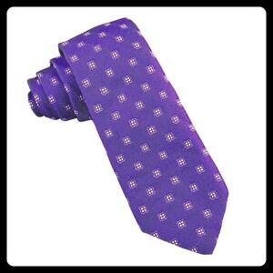 Petronius 1926 Jacquard Silk Tie Men's Purple White Floral Luxury Necktie 3.25"
